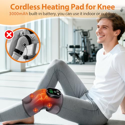 Cordless Knee Heating Pad, Heated Knee Massager with Heat Vibration - color: Grey(single)