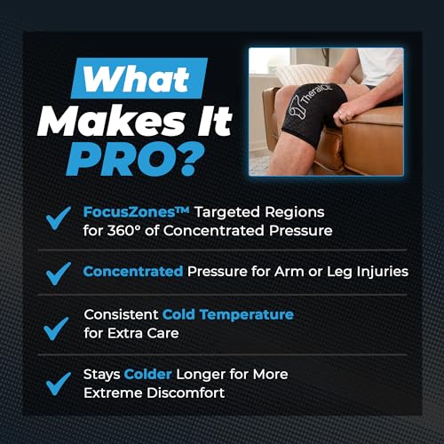 TheraICE Knee Ice Pack Wrap PRO, Knee Brace Compression Sleeve, FocusZone - size: X-Large, style: PRO