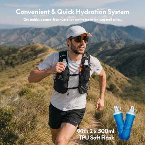 Haimont 8L Trail Running Hydration Vest with Soft Flasks - color: Black, size: Medium