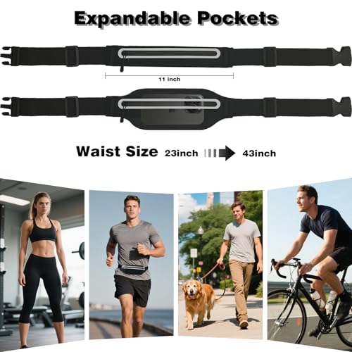 Slim Running Belt Fanny Packs for Women Man,Adjustable WaterProof Running Pouch Waist Bag for Workout Jogging,Elastic Phone Holder for Runner Comes with Reflective Armbands