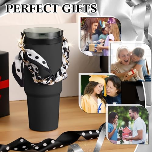 SiliFine Silicone Tumbler Strap Holder with Sling, Carrier - color: Polka Dot Black