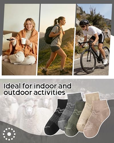iCamter 5 Pairs Merino Wool Hiking Socks for Women Men - color: Black Grey Army Green Apricot Beige, size: 10-13