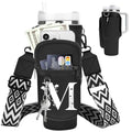 Initial Water Bottle Holder with Strap for Stanley Cup 40 oz Tumbler - color: Black, style: M