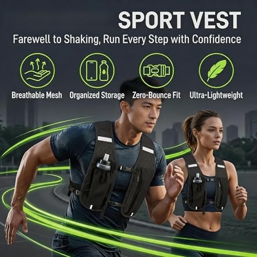 Unisex Lightweight Outdoor Running Vest, Multifunctional Integrated Chest Bag for Bottle, Smartphone for Jogging Hiking