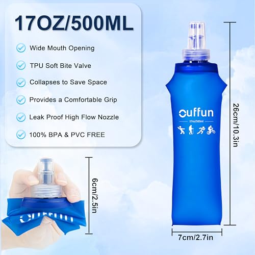 4 Pack Soft Water Bottle, 17oz/500ml Soft Flask Running Bottles for Hydration Pack, TPU Collapsible Running Water Bottle Reusable Handheld Running Flask for Running Hiking Cycling Climbing Traveling