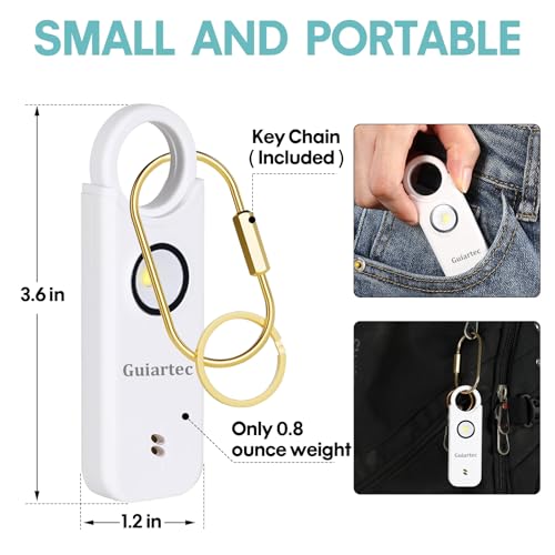 Rechargeable Personal Safety Alarm for Women, 135 dB Loud Self Defense Keychain Siren with LED Strobe Light, Personal Emergency Security Safe Devices Key Chain Alarms for Women Kids Elderly (White)