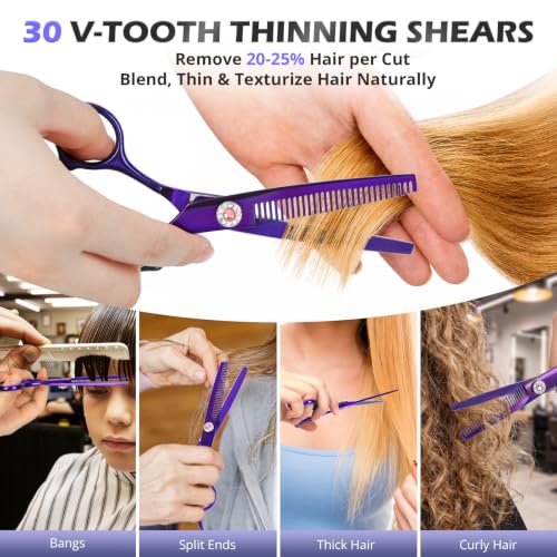 21Pcs 440C Hair Cutting Scissors Kit, Hair Scissors & Thinning Scissors Set - color: Purple