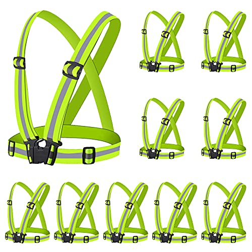 Reflective Vest - Running Vest Reflector, Reflective Running Vest with Safety Straps, High Visibility Reflector - color: D-10pcs Green Vests