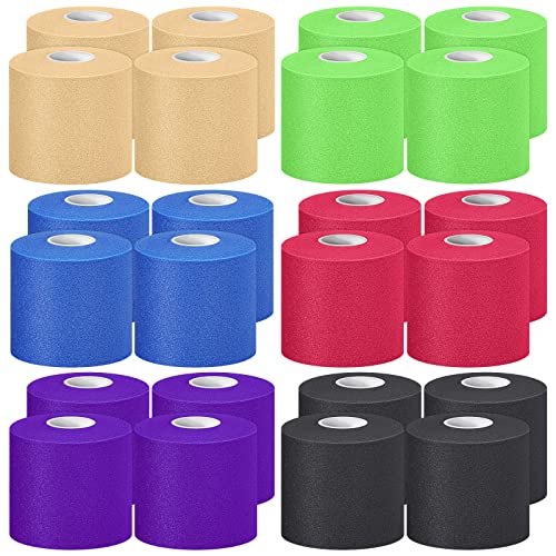 Nuanchu 24 Rolls Prewrap Athletic Tape, 2.75 in x 30 yd, 6 Colors - color: Black, White, Beige, Rose Red, Lime Green, Blue