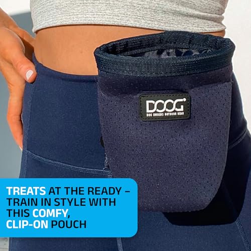 DOOG Neosport Treat & Training Pouch - Lightweight Neoprene Dog Treat Bag with Drawstring Closure & Belt Clip - Compact Hands-Free Reward Holder - Navy - color: Navy Blue, size: Small