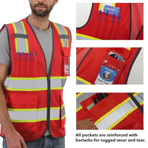 Dib Safety Reflective Safety Vest for Men Women with Pockets, Red Mesh M - color: Red Mesh, size: Medium