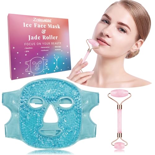 ZNÖCUETÖD Ice Face Facial Jade Roller and Ice Face Mask Cold - color: Blue+pink