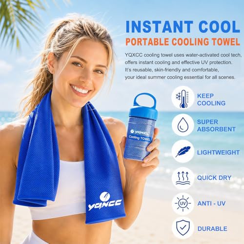 YQXCC 2 Pack Cooling Towels (47"x12"), Ice Cool Towel for Neck & Face - color: Dark Blue/Green