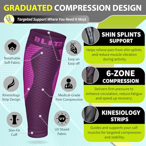 BLITZU Calf Compression Sleeves, Footless Compression Socks for Men & Women - color: Purple, size: Small/Medium