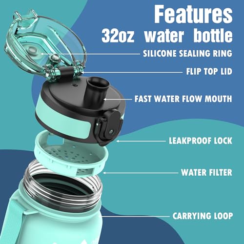 OLDLEY Water Bottle, 32oz Motivational Sports Water Bottle with Time Marker - color: Bubble Gum