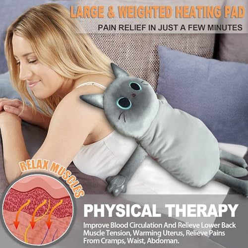 Microwave Heating Pad for Cramps Pain Relief, 22 * 13'' Moist Microwavable Stuffed Animal Period Menstrual Heating Pads for Back, Neck Shoulder and Knee, Big Siamese Cat - size: Large Siamese Cat