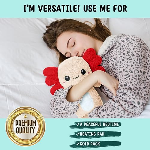 Axolotl Microwavable Stuffed Animals Unscented Heating Pad, Peach, 1.5lbs Soft Cozy Kawaii Hot and Cold Plushie Heating Pad for Women and Kids, Cute Warm Pillow Plush Gifts for Axolotl Lovers - color: Peach Axolotl