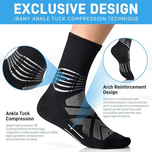 IRAMY Compression Ankle Support Crew Socks Men Women Wicking Plantar Fasciitis Relief Running Hiking Socks 3 Pairs - color: Dark Grey, size: X-Large