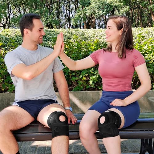 DOUFURT Knee Brace for Men & Women, Side Stabilizers & Patella Gel Pads - color: Black, size: Medium
