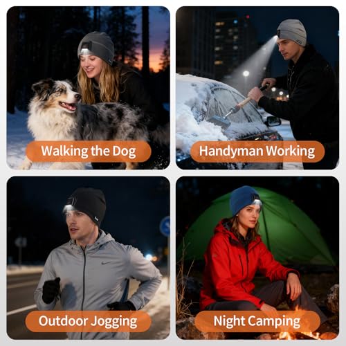 Taximi Led Beanie with Light, USB Rechargeable Headlamp Beanie, Fleece Flashlight Hat for Running, Gift for Men Dad Husband - color: Blue