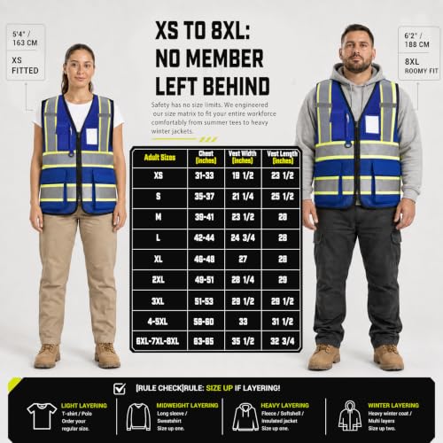 A-SAFETY Mesh High Vis Vest, Reflective Construction Vest with Pockets - color: Blue, size: Medium