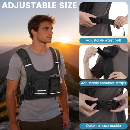 Hydration Pack Vest – Lightweight Chest Pack 2.0L Hands-Free Water Bladder Backpack, Reflective Strips, Adjustable Fit for Men and Women, Ideal for Marathon, Trail Running, Hiking, Cycling - color: Black