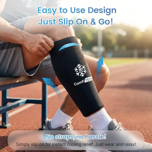 ComfiTECH Dual-Gel Shin Splint Ice Pack Wrap with 30-Min Cooling, M, 2P - size: Medium