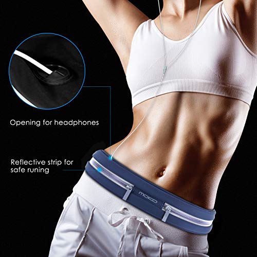 MoKo Sports Running Belt,Outdoor Dual Pouch Sweatproof Reflective Slim Waist Pack,Fitness Workout Belt Fanny Pack Compatible with iPhone 11/11 Pro Max/X/Xr/Xs Max/8/7, Galaxy Note 10/10 Plus, S20/S10 - color: Indigo