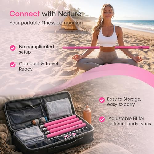 Yoga Stick, Mobility Stick for Stretching, Adjustable Exercise Stick - color: Pink