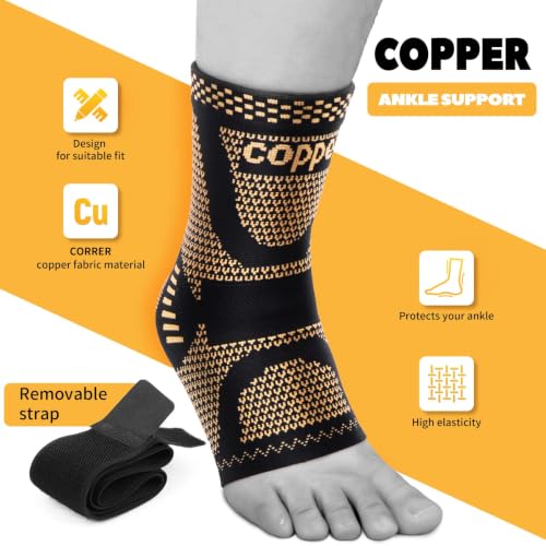 Copper Ankle Brace Adjustable Compression Support (1Pair, X-Large) - color: Copperblack, size: X-Large