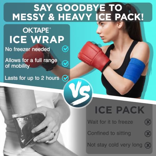OK TAPE 2 Rolls Ice Self Stick Bandage Wrap, Instant Cold Relief, 4 in Wide - color: Blue