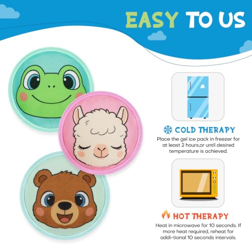 Large Kids Ice Packs for Boo Boos with Strap, 3 Packs Cute Reusable Hot Cold Gel Packs for Kid's Fever,Pain Relief,Wisdom Teeth,First Aid and Neck, Head, Arms, Legs Injuries - style: Frog + Alpaca + Bear