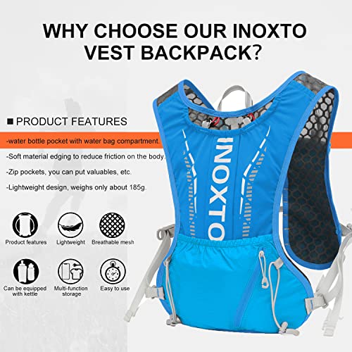 INOXTO Running Hydration Vest Backpack,Lightweight Insulated Pack with 1.5L Water Bladder Bag Daypack for Trail Hiking Running Cycling Race Marathon for Women Men - color: Dark Blue white