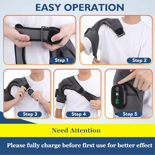 Heated Shoulder Wrap with Massage, Portable Heated Shoulder Brace for Women Men, Cordless Vibration Shoulder Heating Pad for Neck and Shoulder, 3 Heating Setting Shoulder Massager Wrap Braces