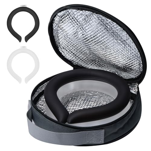 2PCS PCM Neck Cooling Tube with Insulated Bag, Reusable Ice Ring Neck Cooler Wrap, Wearable Cooling Neck Ring for Hot Weather in/Outdoor Sports, TPU Freezable Collar (Black+White) - color: Black+white
