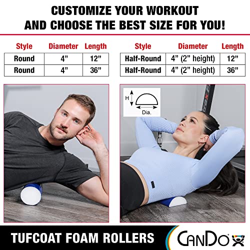 CanDo Premium TufCoat Blue Coated Half-Round Foam Rollers for Muscle Restoration, Massage Therapy, Rehabilitation, Sport Recovery and Physical Therapy for Home, Clinic and Gym - size: 4" X 36", style: Half Round