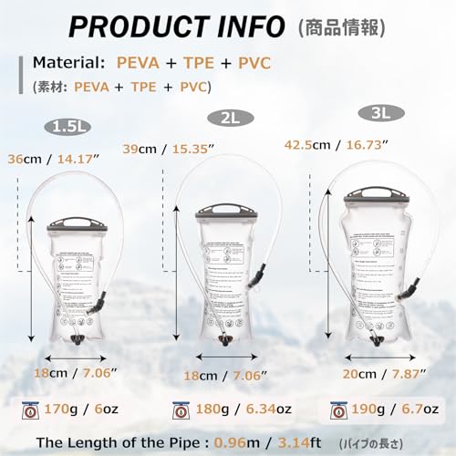 Azarxis Hydration Bladder TPU 1.5L 2L 3L Water Reservoir BPA-Free for Hiking Backpack Hydration Pack, Leak Proof Large Opening Water Storage Bladder Bag for Camping Cycling Running - color: #03 PEVA - White - 1.5L
