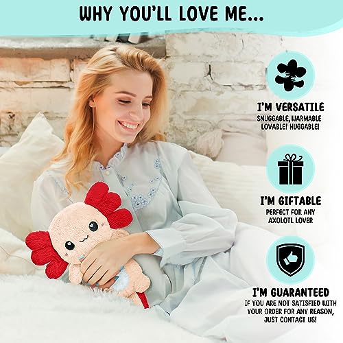 Axolotl Microwavable Stuffed Animals Unscented Heating Pad, Peach, 1.5lbs Soft Cozy Kawaii Hot and Cold Plushie Heating Pad for Women and Kids, Cute Warm Pillow Plush Gifts for Axolotl Lovers - color: Peach Axolotl