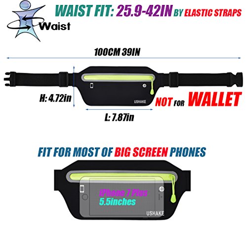 USHAKE Slim Running Belt Waist Pack, Ultra Light Bounce Free for Workout - color: Black04