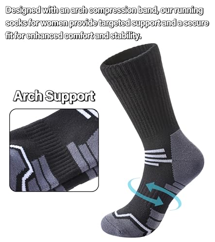 FNOVCO Women's Hiking Walking Running Crew Socks Thick Cushioned Athletic Compression Socks 5 Pairs - color: Black 02, size: 9-11