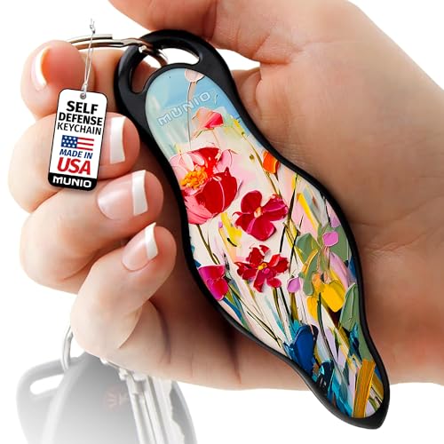 MUNIO Self Defense Keychain – Lightweight, Stylish & Portable Safety Tool for Women & Men – Non-Lethal Kubotan, Easy to Use - color: Painted Bloom