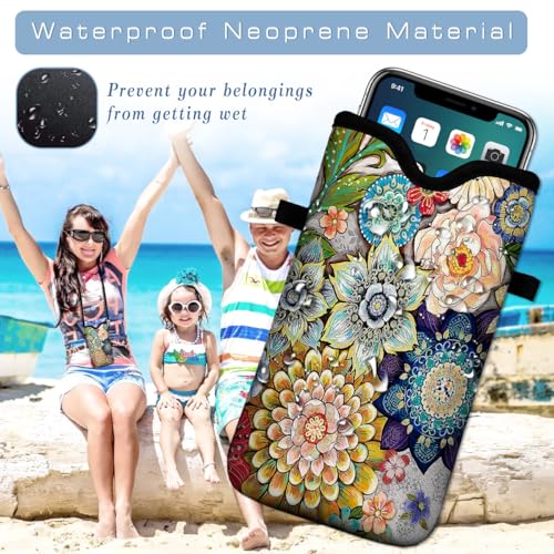 Universal Neoprene Cell Phone Pouch 7.1 X 4 in Mobile Protection Case Bag with Crossbody Strap/Neck Lanyard Mandala Flower Printed Pattern - color: Mandala Flower Printed Pattern