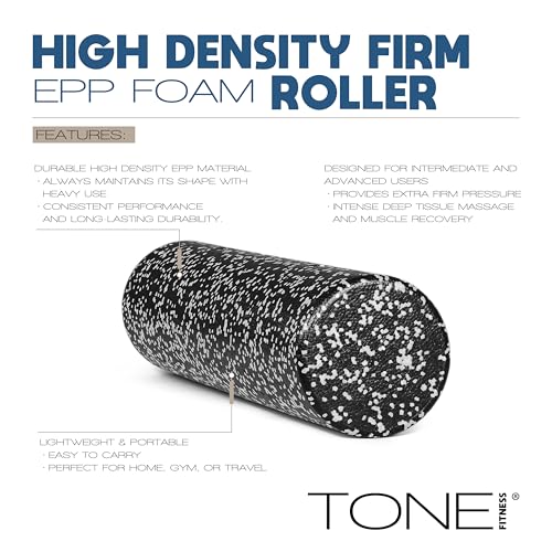 TONE Fitness Firm High-Density Foam Roller for Exercise, Massage & Recovery - color: Black/White Speckled, size: 24 Inch
