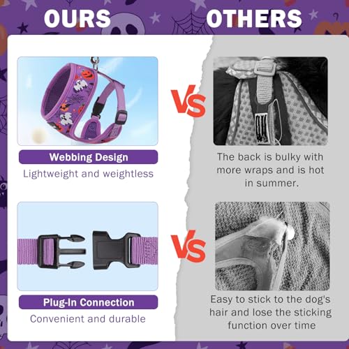 SCENEREAL Halloween Small Dog Harness and Leash Set - color: Purple-Halloween, size: XS: Chest Girth: 10"-14"
