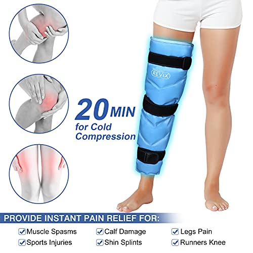 REVIX Large Ice Pack for Injuries Reusable Gel Ice Wrap for Leg and XL Shin Splint Ice Pack for Injuries Gel Cold Pack for Calf and Elbow Pain Relief