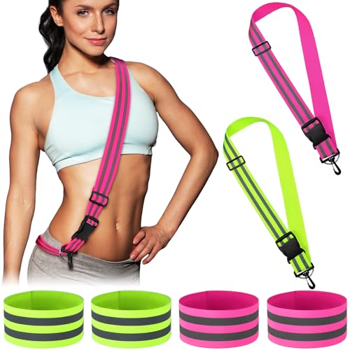 Saintrygo 6 Pcs Reflective Sash for Walking at Night Reflective Strap Arm Band High Visibility Belt Safety Ankle Strap for Visibility Vest Clothing Running Gear - color: Fluorescent Pink