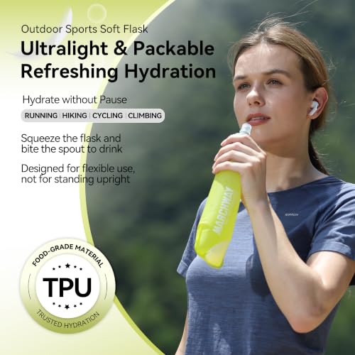 MARCHWAY Soft Flask Collapsible Water Bottle with Wide Mouth, 300ml/500ml - color: Yellow, size: 300 ml/10 oz