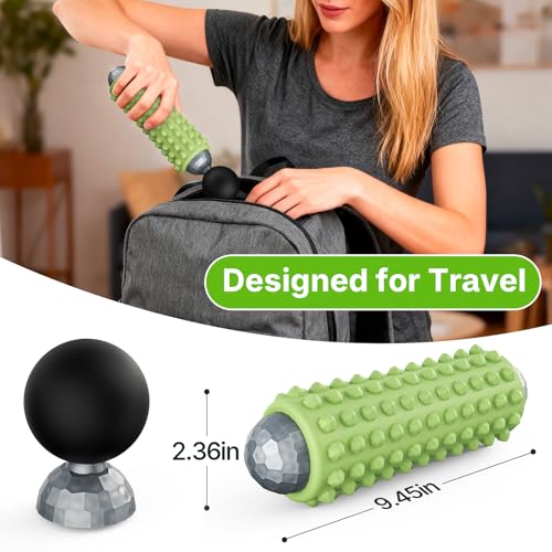 Mini Electric Massage Roller 4 Speeds Vibrating Massage Ball, 2-in-1 Portable Muscle Massager Gun & Roller for Muscle Relief, Detachable Heads, Rechargeable, For Fitness, Office, Travel (Green) - color: Green