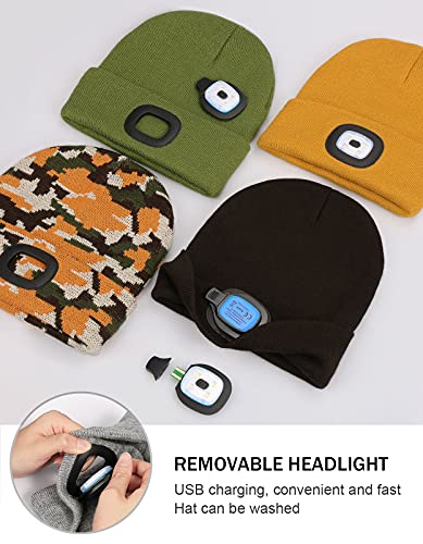 LED Beanie with The Light, Unisex Gifts for Men Dad Husband Him - color: Golden Yellow
