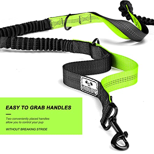 SHINE HAI Retractable Hands Free Dog Leash with Dual Bungees for 2 Dogs, Adjustable Waist Belt, Reflective Stitching Leash for Running Walking Hiking Jogging Biking Black - Green1 - color: Green/Black